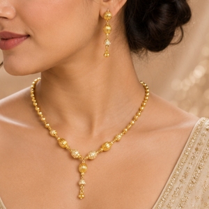 22K Gold Elegant Necklace <b>Set</b> for Women Traditional Lightweight Designer Jewelry with Matching Earrings Gift - Product Image 6