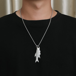 Instagram-worthy niche design piranha necklace, full diamond, understated luxury, hip-hop street style, <b>titanium</b> steel pendant. - Product Image 2