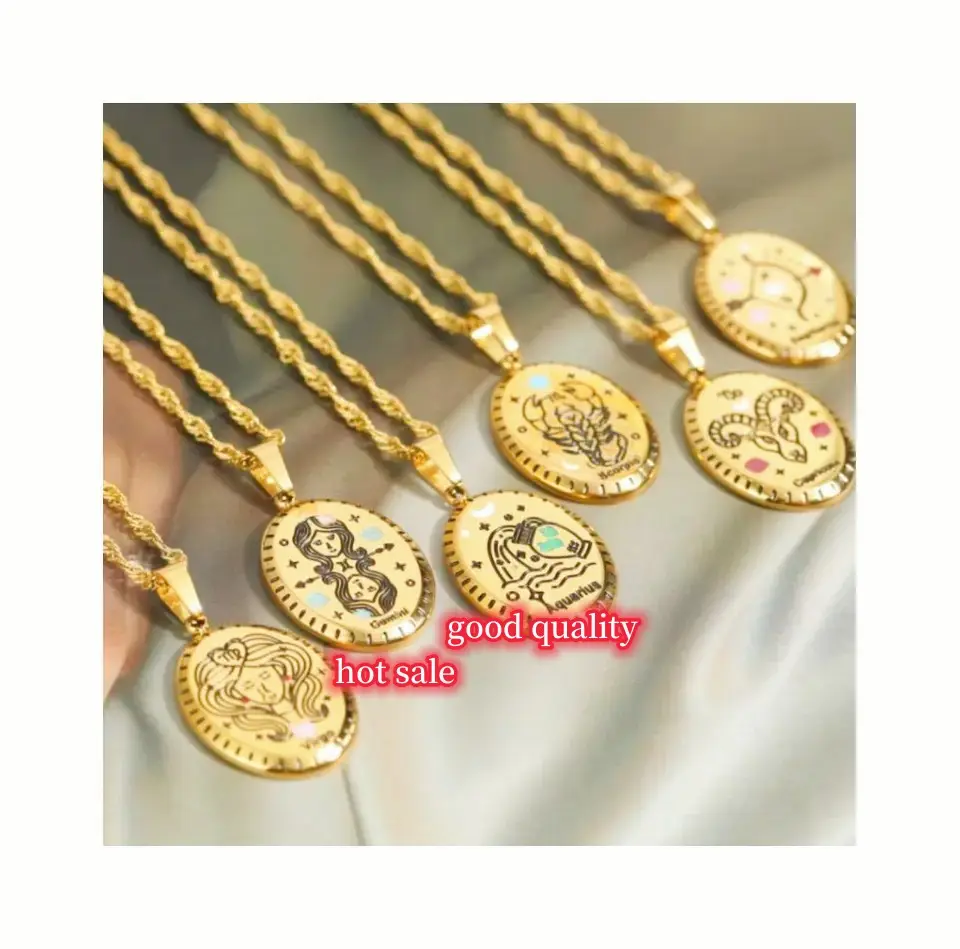 Fine jewelry Twelve Constellations Pendant Necklace Stainless Steel 18K gold No fade gold necklaces women stainless steel oval