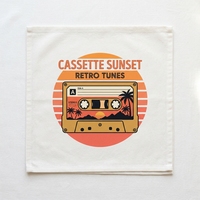 Serviette de cuisine en coton style années 80 Cassette Sunset Retro pour une décoration nostalgique