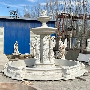 Fontaine à trois niveaux en marbre blanc classique européen sculptée à la main BLVE, sculpture figurative pour villa, complexe hôtelier, parc extérieur - Product Image 2