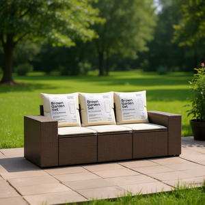 Ensemble de canapé de jardin marron trois places en rotin PE résistant aux UV, mobilier d'extérieur imperméable au design contemporain - Product Image 2