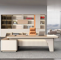Bureau de direction moderne minimaliste en forme de L, de 21 à 126 pouces de large, avec tiroirs verrouillables, éclairage d'accentuation LED et panneau d'intimité