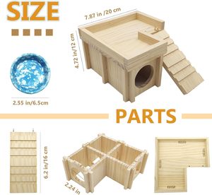 Esconderijo de Madeira para <span class=keywords><strong>Hamster</strong></span>, Casa de Madeira com Escada, Plataforma Decorativa Removível, Acessórios para Gaiola de Pequenos Animais - Product Image 4