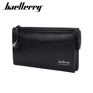 Baellerry Men's Clutch Bag Large Capacity Zipper Handbag With <b>Lock</b> Business Travel Solid Color Black Coffee Leather - Product Image 1