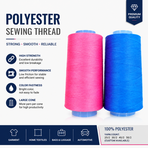 Fil à coudre en polyester filé 100% haute ténacité, 3000 yards, motif teint, 40s/2, faible rétrécissement, résistant à l'eau et à l'abrasion - Product Image 2