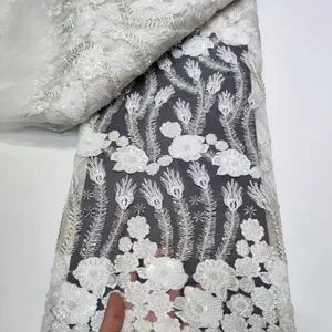 Fashion Heavy Beaded Lace fabric for dress New designs No MOQ Sequin fabric designs with beaded Lace fabric