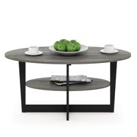 Table basse ovale moderne en bois gris premium avec étagère de rangement, structure en bois massif pour balcon, gîte, intérieur, table d'appoint domestique
