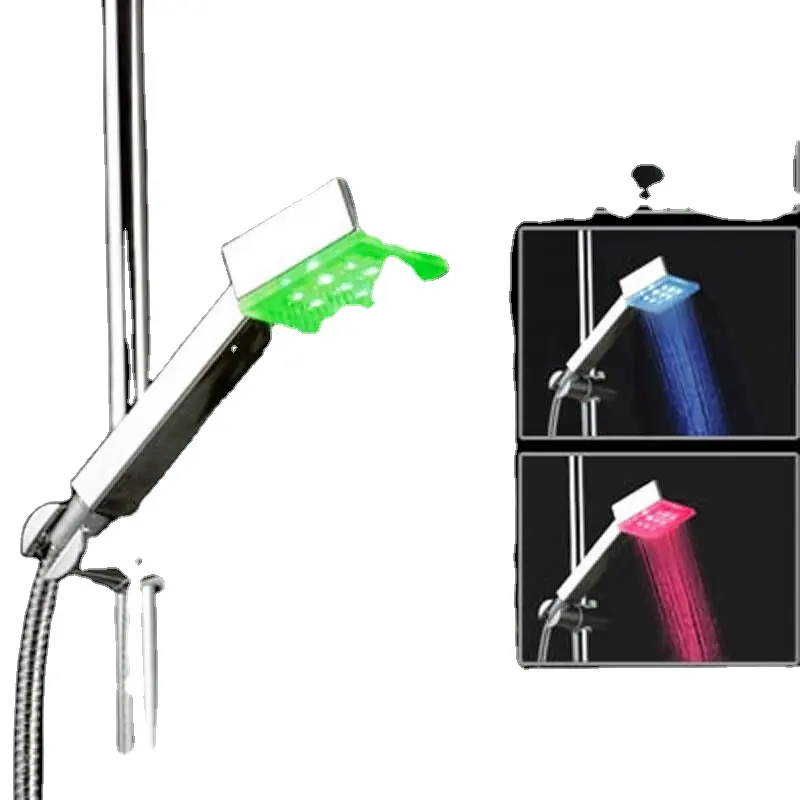 एलईडी शावर हेड हैंड हेल्ड स्क्वायर स्वचालित रंग बदलने वाला शावर पानी की बचत तापमान बाथरूम सहायक उपकरण गृह सुधार