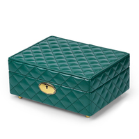 Boîte de rangement élégante pour bijoux à double couche verrouillable, en cuir PU vert vintage, pour boucles d'oreilles, colliers, bagues