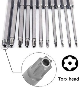 Juego de brocas magnéticas huecas de estrella de seguridad, mango hexagonal 1/4, puntas de Torx de agujero medio, puntas de destornillador de seis estrellas de 50mm, 75mm, 100mm y 150mm - Product Image 2