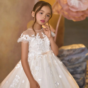 Vestido de <span class=keywords><strong>Primera</strong></span> Comunión para Niña, Vestido Formal con Hombros Descubiertos, Vestido de Princesa Blanco para Niña, Atuendo de Dama de Honor para Boda - Product Image 3