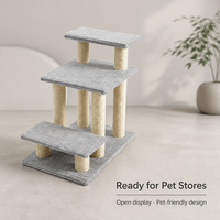Arbre à chat minimaliste à trois niveaux en gros avec poteau à gratter en sisal naturel, escalier pour animaux de compagnie gris clair pour petits chiens et chats OEM