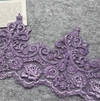 Vente en gros de dentelle brodée florale de qualité supérieure de la marque YUGU, 100% polyester, paillettes, perles, largeur 20 cm, pour vêtements et usage domestique, MOQ