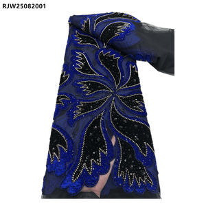 Abito da festa in velluto con perline in <span class=keywords><strong>Tulle</strong></span> francese <span class=keywords><strong>tessuto</strong></span> di pizzo bellissimo velluto <span class=keywords><strong>rosso</strong></span> con fiori ricamati con paillettes - Product Image 4