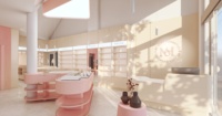 Aménagement intérieur de boutique de cosmétiques de luxe, présentoirs cosmétiques sur mesure, meubles de magasin de beauté rose