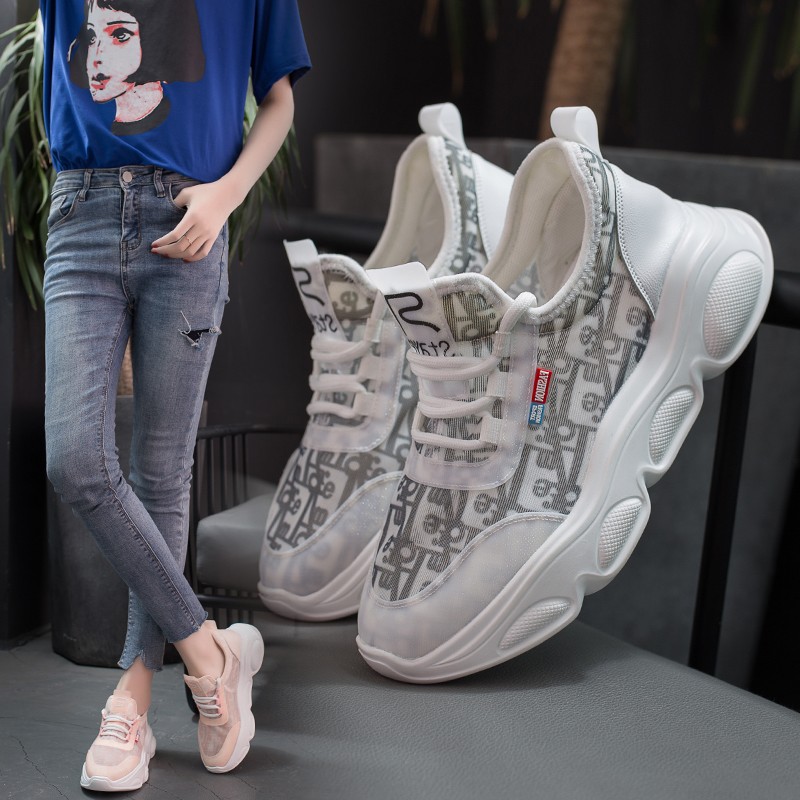 Дышащая женская спортивная обувь, низкая цена, кроссовки, дышащая белая массивная обувь без рисунка, белые кроссовки на массивном каблуке, женская обувь