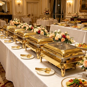 Plat de service de luxe doré pour buffet de mariage, chauffe-plats professionnel pour hôtels et restaurants - Product Image 2