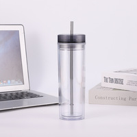 Gobelets réutilisables en plastique transparent à double paroi avec couvercles et pailles, effet boule à neige scintillante, pour adultes, mariages, 450 ml, sans BPA, anti-fuite