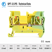 Bloc de bornes de terre QPT-2.5PE 2,5 mm² pour rail DIN, protection vert-jaune, à enfoncement, 800 V 24 A TH35 pour câblage PE