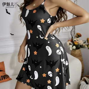 Nouvelle Robe à Bretelles Imprimée Chauve-souris Fantôme Halloween 2024, Robe Courte Populaire pour Femmes, Style Européen et Américain, Vente Transfrontalière - Product Image 4