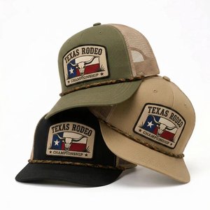 Gorra <span class=keywords><strong>de</strong></span> béisbol snapback retro verde oliva con malla trasera, parche tejido y cuerda trenzada estilo vaquero, personalizada al por mayor, estilo Texas Rodeo Trucker - Product Image 5
