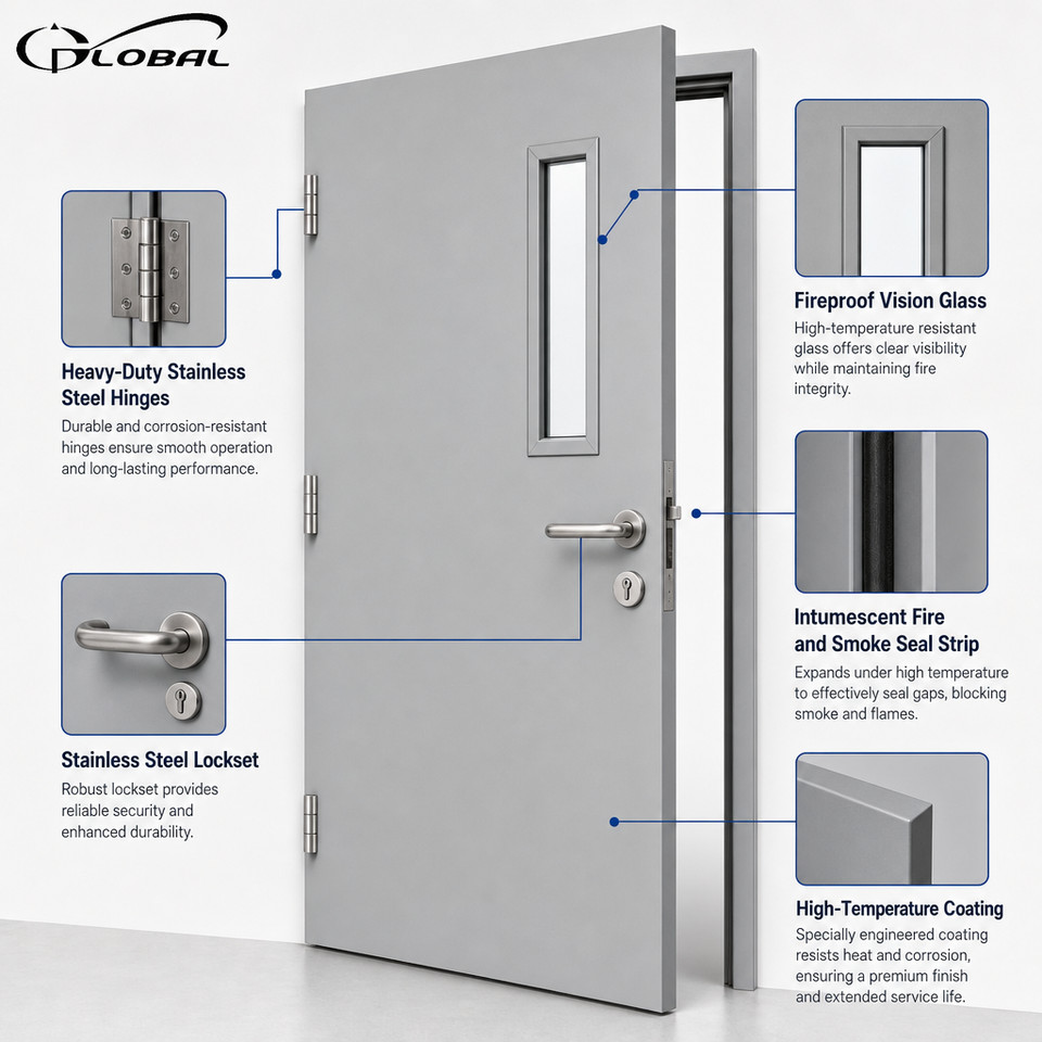 Window Vision Panel UL Listed 2 Hour Fire Rated Steel Door with Vision Panel Commercial ...