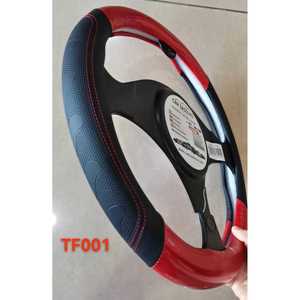 ปลอกหุ้มพวงมาลัยรถยนต์ 37-39 ซม. สีแดงดำ พร้อมตะเข็บสีแดงสำหรับรถยนต์ - Product Image 1