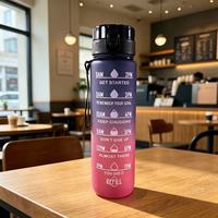 Grande gourde de 1L à dégradé de couleurs avec échelle graduée et corde de levage, idéale pour la rentrée scolaire, les voyages et le sport