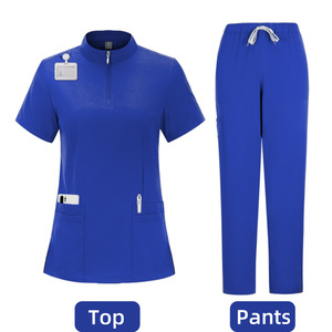 HZMNOI Scrubs Set Blue Short Sleeve Top Pants Moisture Wicking For Medical Beauty Salon Women's Uniform - Product Image 1