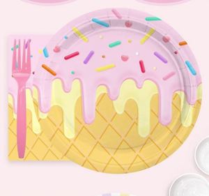 Assiettes en papier CMYK 7 pouces OEM Joyeux Anniversaire, Décorations de fête jetables style moderne, Design rond pour crème glacée, Vente directe usine - Product Image 3