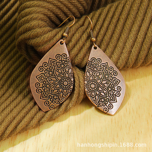 Copper Alloy <b>Drop</b> Earrings Antique <b>Bronze</b> Plated Flower Pattern Bohemia Style Women's Fashion Dangle Earrings - Product Image 1