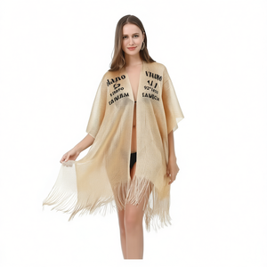 Copricostume Monocromatico Chal con Frange 92x165cm per Spiaggia - Product Image 2