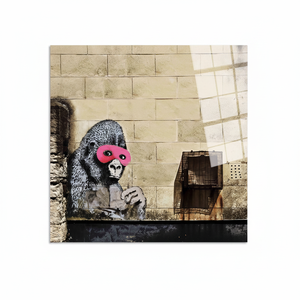 Sublimez votre espace avec l'impression sur toile du gorille emblématique de Banksy en masque rose, ART SUR VERRE TÉRMÉTRAL - Product Image 2