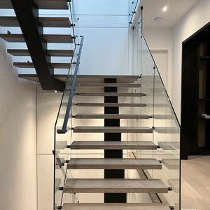 Scala a U Moderna con Gradini in Legno Massello <span class=keywords><strong>e</strong></span> Corrimano in Vetro, Facile da Installare, per Interni, Soggiorni <span class=keywords><strong>e</strong></span> Ville - Product Image 4
