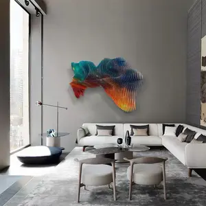 आधुनिक होटल सजावट रंगीन 3 डी हस्तनिर्मित लक्जरी लहर आकार ऐक्रेलिक नक्काशी दीवार कला