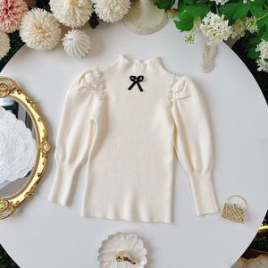 <span class=keywords><strong>Pull</strong></span> de base d'hiver pour filles - Haut tricoté élégant à col en dentelle de couleur unie pour petites filles - Product Image 3