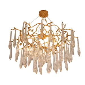 Copper tree chandelier living room atmosphere villa Portugal creative personality post-modern light luxury crystal chandelier