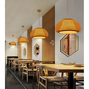 Lámpara colgante tejida de bambú de estilo japonés, bombilla Led E27 redonda para decoración de sala de té, restaurante, casa de huéspedes - Product Image 1