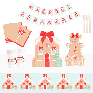 Juego de Vajilla Desechable DAMAI Personalizado con Diseño de Hombre de Jengibre y Casas Rojas para Fiesta de Navidad, Incluye Platos, Vasos y Servilletas de Papel - Product Image 2