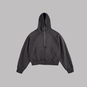 Sweat à capuche oversize coupe carrée avec fermeture éclair quart de tour, en molleton bouclette lourd 500 g/m², style streetwear, effet vieilli, couleur unie, personnalisable, 100% hiver - Product Image 3