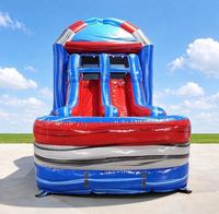 Combo gonflable aquatique et sèche Marbre Rouge et Bleu, avec toboggan de course à double piste, toboggan aquatique et piscine à jets d'eau