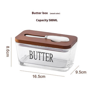 Kotak Wadah Mentega Kaca dengan Tutup Kayu Bambu dan Pisau untuk Penyimpanan Makanan di Dapur, Pesta Keju - Product Image 5