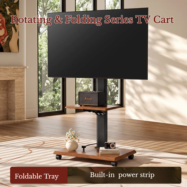 Contemporary Durable Eco-Friendly Adjustable TV Mobile Stand with Wheels Universal Fit for Living Room & Bedroom Use