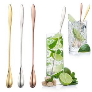 Cuillère à cocktail élégante en acier inoxydable 18/8, finition miroir, écologique, manche long, luxe, dorée, pour mélanger les boissons - Product Image 1