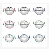 Nouvel arrivage : Ensemble de vaisselle pour bébé en silicone de qualité alimentaire, avec bord recouvert, élégant, réutilisable, non toxique et compatible lave-vaisselle (assiette, cuillère, fourchette)