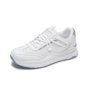 Rubber out-sole lace up womens breathable walking style sports Gym Jogging Tennis Fitness white shoes sneakers for women