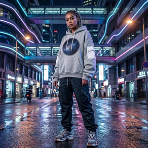 Sweat à capuche personnalisé avec logo, poids lourd 600 GSM, pour femmes et hommes, imprimé galaxie nébuleuse, streetwear, poche cargo sur la manche, sweat à capuche surdimensionné - Product Image 5