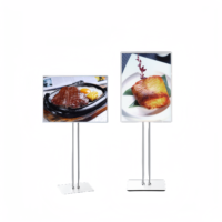 Support de menu en verre trempé en aluminium, réglable en hauteur, avec écran LED et double trou