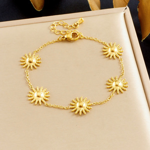 Sun Pattern Gold Plated Jewelry <b>Set</b> Necklace <b>Bracelet</b> Earrings For Women Everyday Wear - Product Image 2